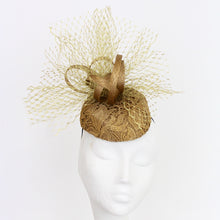 Gold Cocktail Hat with Lace Overlay and Veiling