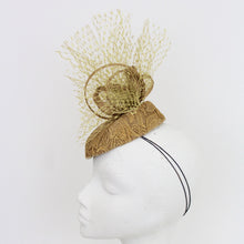 Gold Cocktail Hat with Lace Overlay and Veiling