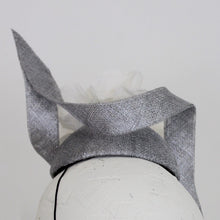 Silver Sinamay Cocktail Hat with handmade Ivory Silk Peony