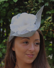 Silver Sinamay Cocktail Hat with handmade Ivory Silk Peony