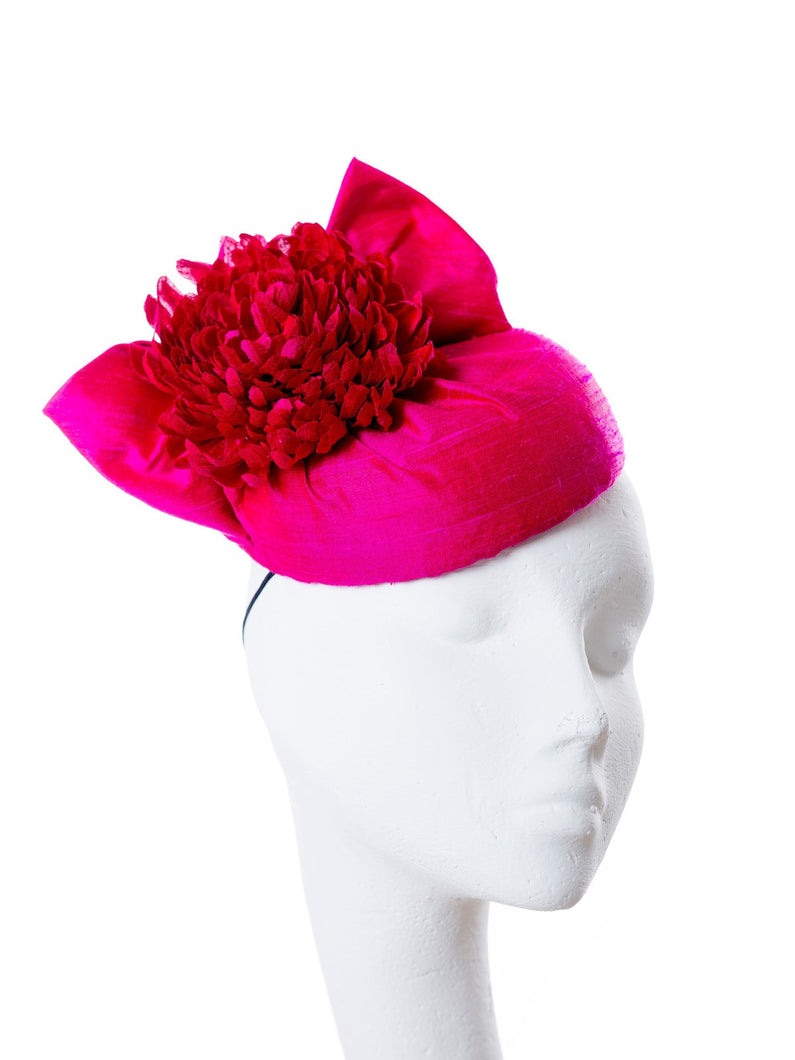 Bright Pink Shot Silk Chrysanthemum Cocktail Hat